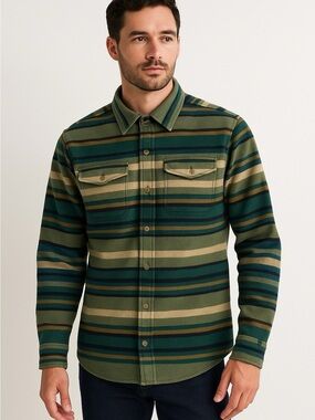 Eddie Bauer Green Striped Button-Up Sweater Shirt